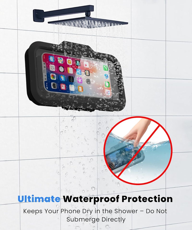 URROY Shower Phone Holder Waterproof One-Touch Open Shower Phone Case Anti-Fog & Sensitive Touchscreen Bathroom Wall Phone Mount Stand Universal Fit for iPhone & Smartphones Gift for Men Women Black - Image 2